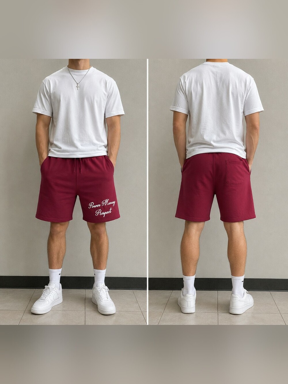 Men's Burgundy Script-Logo Athletic Sweat Shorts